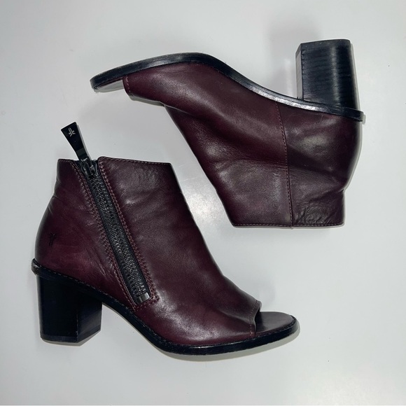 Frye Peep Booties Women's Size 6.5‎ US Wine Leather Heeled Ankle Boots BRIELLE - Picture 8 of 12